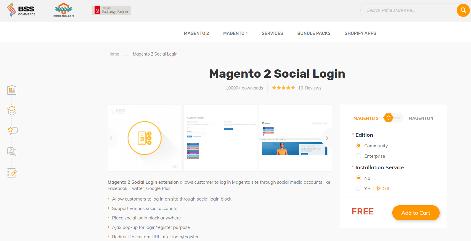 BSS Commerce Social Login - best magento extensions llist